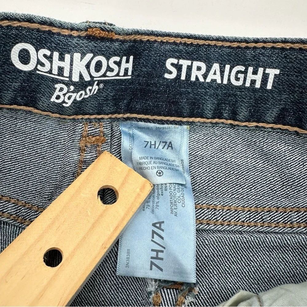 Oshkosh B'gosh Jeans Boys 7H Straight Husky Fit Blue Denim Adjust Waist NEW